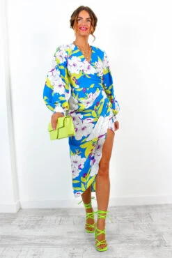 A Class Of Your Own - Blue Lime Floral Midi Dress -Deals Modashka Store AClassOfYourOwn BlueLimeFloralMidiDress 1