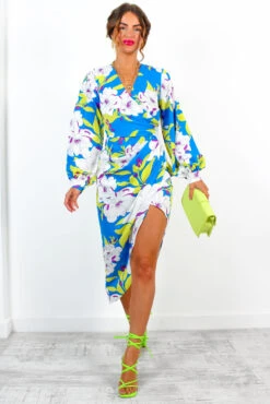 A Class Of Your Own - Blue Lime Floral Midi Dress -Deals Modashka Store AClassOfYourOwn BlueLimeFloralMidiDress 2