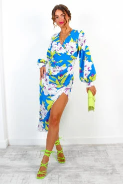 A Class Of Your Own - Blue Lime Floral Midi Dress -Deals Modashka Store AClassOfYourOwn BlueLimeFloralMidiDress 3