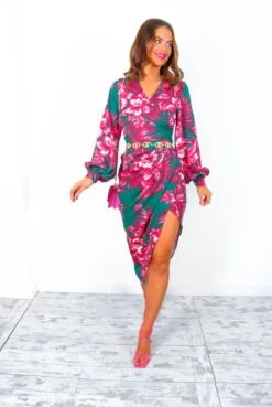 A Class Of Your Own - Green Pink Floral Midi Dress -Deals Modashka Store AClassOfYourOwn GreenPinkFloralMidiDress 1