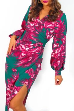 A Class Of Your Own - Green Pink Floral Midi Dress -Deals Modashka Store AClassOfYourOwn GreenPinkFloralMidiDress 2