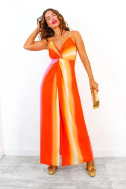 A Total Vibe - Pink Orange Ombre Stripe Twist Front Maxi Dress -Deals Modashka Store ATotalVibe PinkOrangeOmbreStripeTwistFrontMaxiDress 1