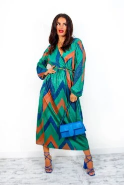 A Way Of Life - Green Blue Glitter Stripe Midi Dress -Deals Modashka Store AWayOfLife GreenBlueGlitterStripeMidiDress1