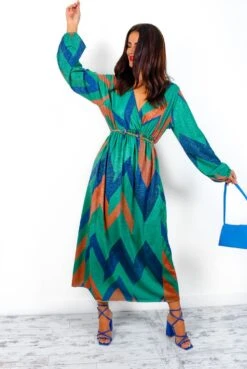 A Way Of Life - Green Blue Glitter Stripe Midi Dress -Deals Modashka Store AWayOfLife GreenBlueGlitterStripeMidiDress2