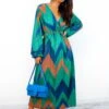 A Way Of Life - Green Blue Glitter Stripe Midi Dress -Deals Modashka Store AWayOfLife GreenBlueGlitterStripeMidiDress5