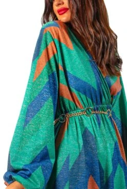 A Way Of Life - Green Blue Glitter Stripe Midi Dress -Deals Modashka Store AWayOfLife GreenBlueGlitterStripeMidiDress6