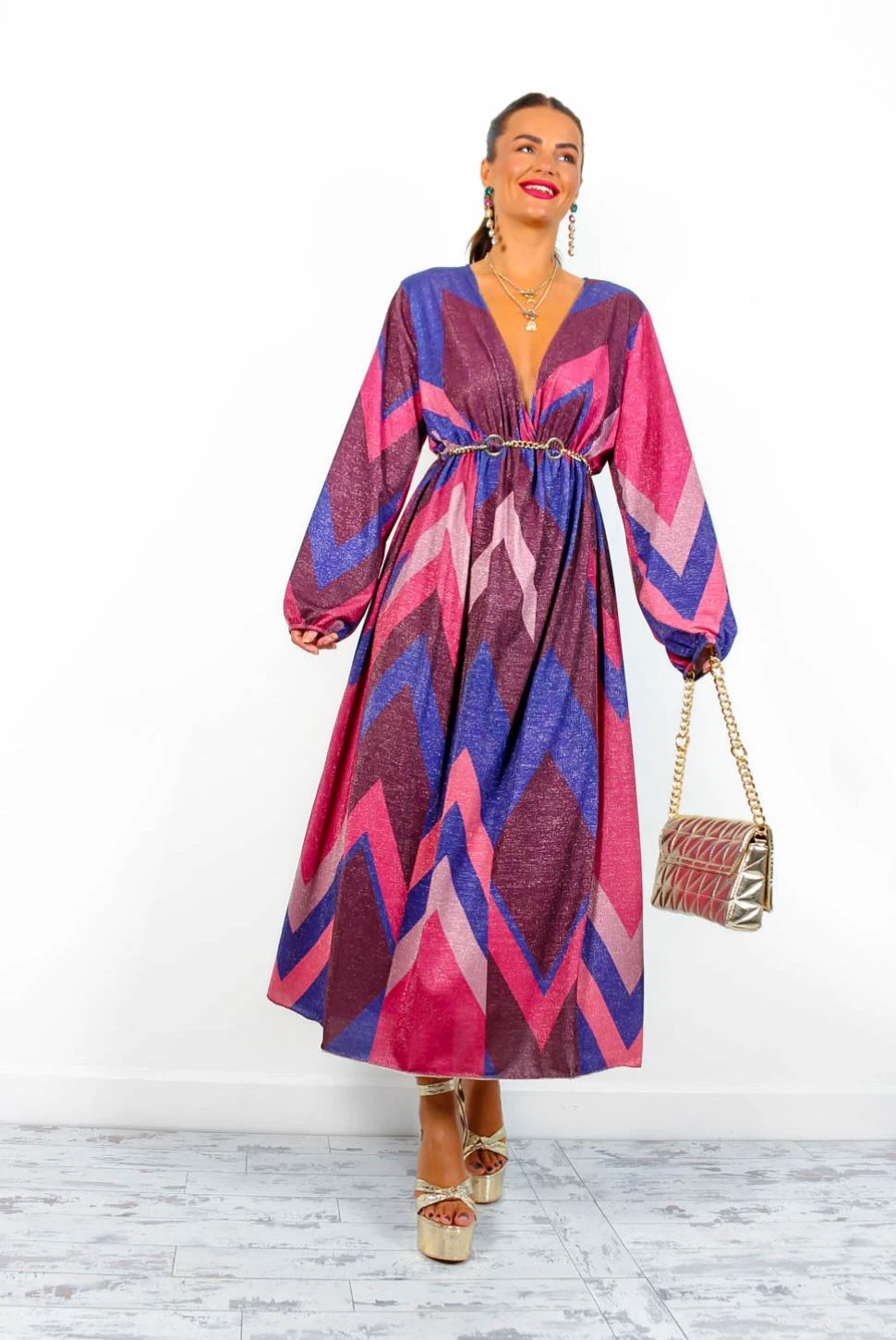 A Way Of Life - Purple Pink Glitter Stripe Midi Dress 6 A Way Of Life - Purple Pink Glitter Stripe Midi Dress - Image 4