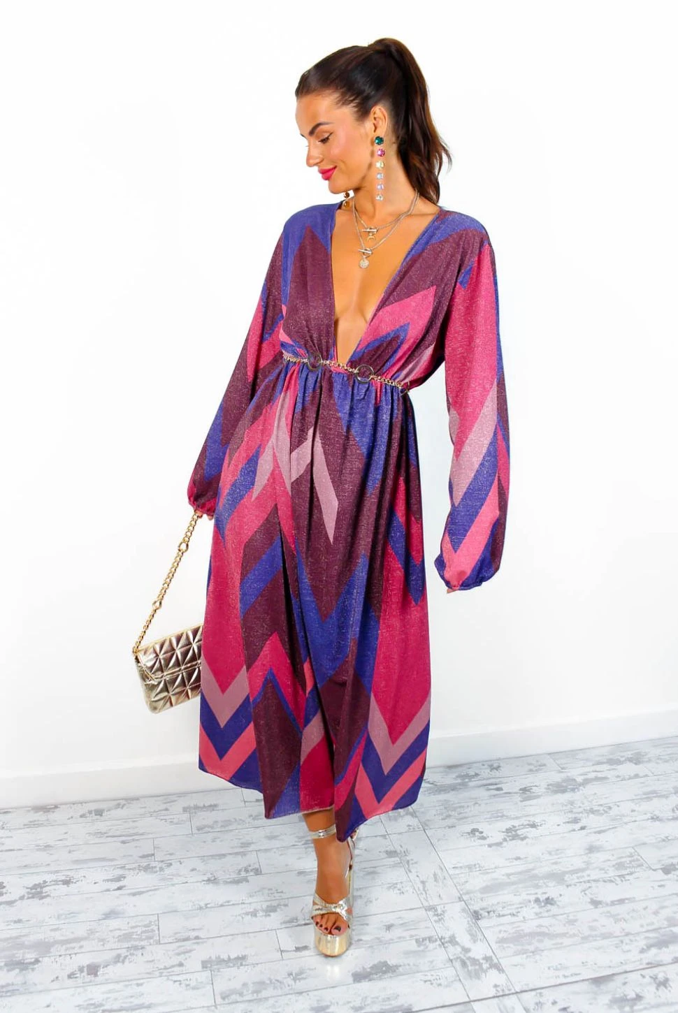 A Way Of Life - Purple Pink Glitter Stripe Midi Dress 7 A Way Of Life - Purple Pink Glitter Stripe Midi Dress - Image 5