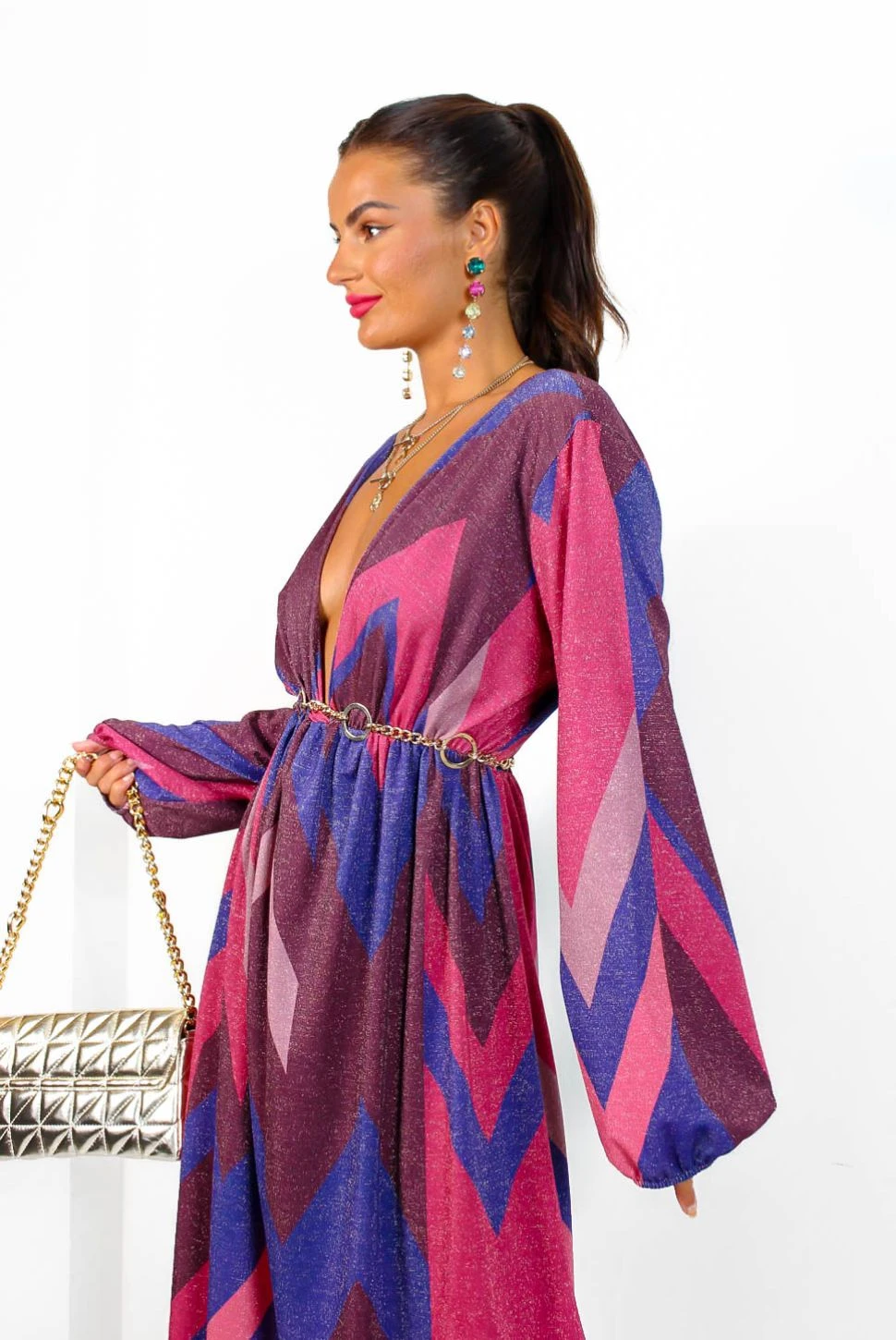 A Way Of Life - Purple Pink Glitter Stripe Midi Dress 5 A Way Of Life - Purple Pink Glitter Stripe Midi Dress - Image 3
