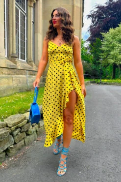 All Eyes On Her - Yellow Black Polka Dot Frilled Maxi Dress