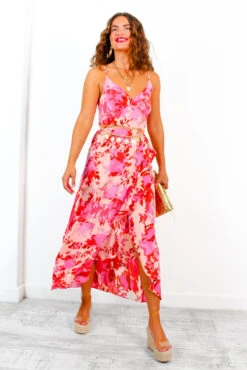 All Eyes On Her - Pink Peach Floral Frilled Maxi Dress -Deals Modashka Store AllEyesOnHer PinkPeachFloralFrilledMaxiDress 1