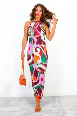 All That Matters - Multi Abstract Floral Plisse Halter Neck Maxi Dress -Deals Modashka Store AllThatMatters MultiAbstractFloralPlisseHalterNeckMaxiDress 3