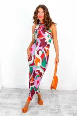 All That Matters - Multi Abstract Floral Plisse Halter Neck Maxi Dress -Deals Modashka Store AllThatMatters MultiAbstractFloralPlisseHalterNeckMaxiDress 4