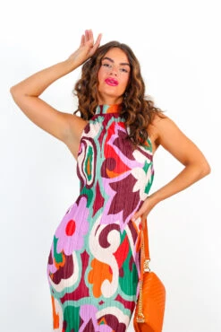 All That Matters - Multi Abstract Floral Plisse Halter Neck Maxi Dress -Deals Modashka Store AllThatMatters MultiAbstractFloralPlisseHalterNeckMaxiDress 5