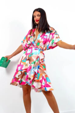All Wrapped Up - Pink Multi Abstract Floral Midi Dress -Deals Modashka Store AllWrappedUp PinkMultiAbstractFloralMidiDress2