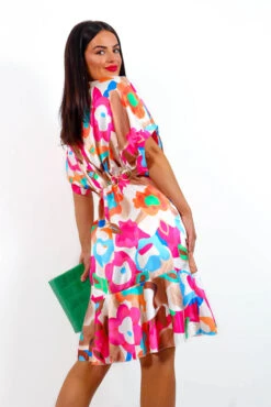 All Wrapped Up - Pink Multi Abstract Floral Midi Dress -Deals Modashka Store AllWrappedUp PinkMultiAbstractFloralMidiDress2 1