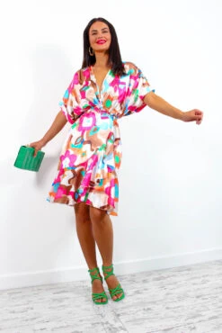 All Wrapped Up - Pink Multi Abstract Floral Midi Dress -Deals Modashka Store AllWrappedUp PinkMultiAbstractFloralMidiDress3