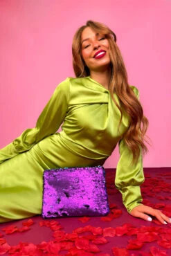 Always Classy - Lime Satin Twist Detail Maxi Dress