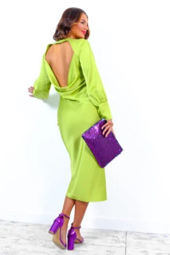 Always Classy - Lime Satin Twist Detail Maxi Dress -Deals Modashka Store AlwaysClassy LimeSatinTwistDetailMaxiDress 2