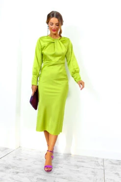 Always Classy - Lime Satin Twist Detail Maxi Dress -Deals Modashka Store AlwaysClassy LimeSatinTwistDetailMaxiDress 5