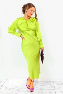 Always Classy - Lime Satin Twist Detail Maxi Dress -Deals Modashka Store AlwaysClassy LimeSatinTwistDetailMaxiDress 7