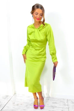 Always Classy - Lime Satin Twist Detail Maxi Dress -Deals Modashka Store AlwaysClassy LimeSatinTwistDetailMaxiDress 8