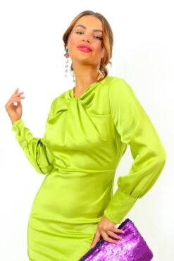 Always Classy - Lime Satin Twist Detail Maxi Dress -Deals Modashka Store AlwaysClassy LimeSatinTwistDetailMaxiDress 9