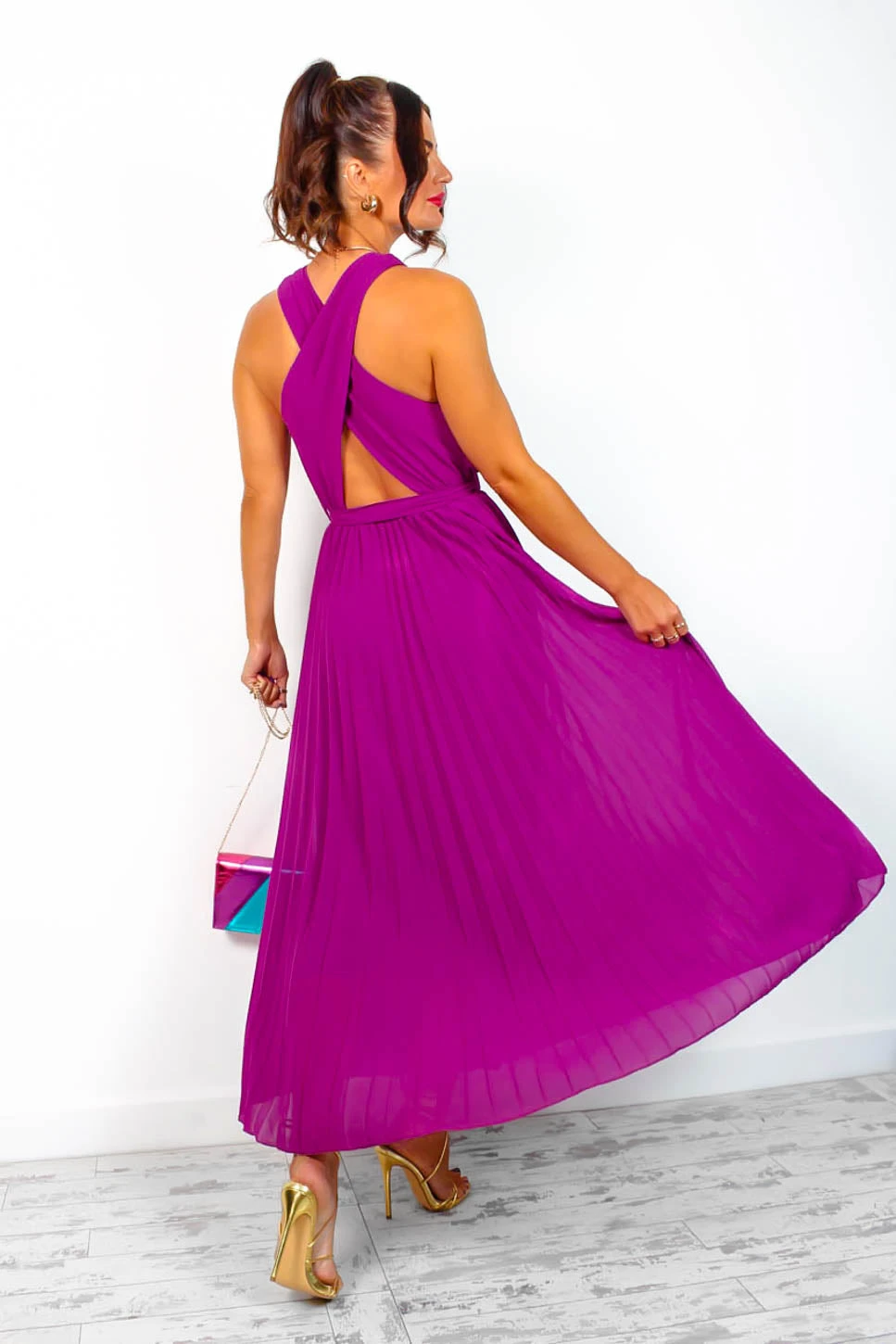 Artemis - Magenta Pleated Maxi Dress 4 Artemis - Magenta Pleated Maxi Dress - Image 2