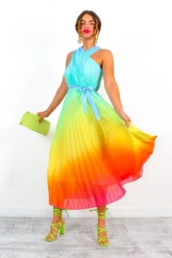 Artemis - Multi Ombre Print Pleated Midi Dress -Deals Modashka Store Artemis MultiOmbrePrintPleatedMidiDress 1