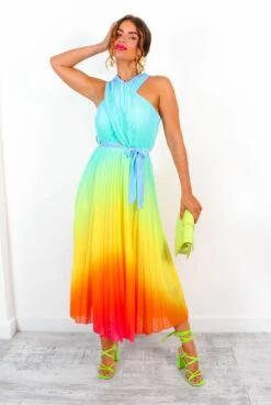 Artemis - Multi Ombre Print Pleated Midi Dress -Deals Modashka Store Artemis MultiOmbrePrintPleatedMidiDress 2