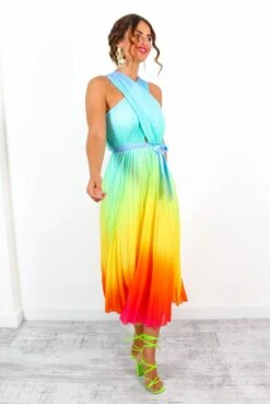 Artemis - Multi Ombre Print Pleated Midi Dress -Deals Modashka Store Artemis MultiOmbrePrintPleatedMidiDress 3