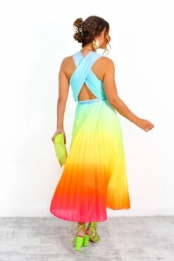 Artemis - Multi Ombre Print Pleated Midi Dress -Deals Modashka Store Artemis MultiOmbrePrintPleatedMidiDress 5