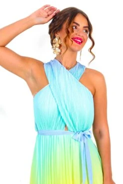 Artemis - Multi Ombre Print Pleated Midi Dress -Deals Modashka Store Artemis MultiOmbrePrintPleatedMidiDress 7