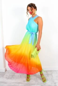 Artemis - Multi Ombre Print Pleated Midi Dress -Deals Modashka Store Artemis MultiOmbrePrintPleatedMidiDress 8