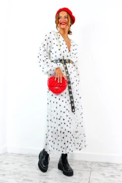 Bad Romance - White Black Heart Print Pleated Midi Dress -Deals Modashka Store BadRomance WhiteBlackHeartPrintPleatedMidiDress 2