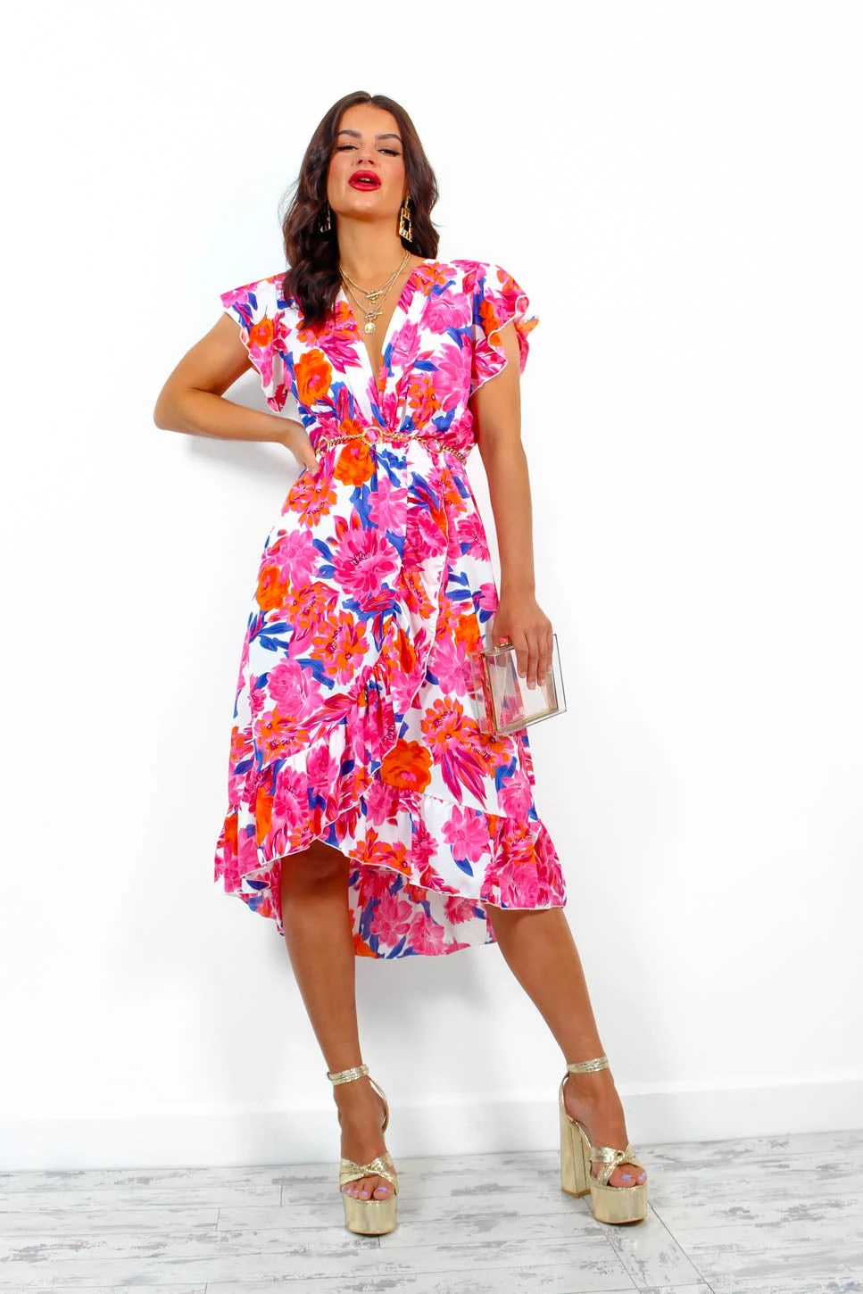 Be My Lover - Pink Multi Floral Midi Dress 7 Be My Lover - Pink Multi Floral Midi Dress - Image 5