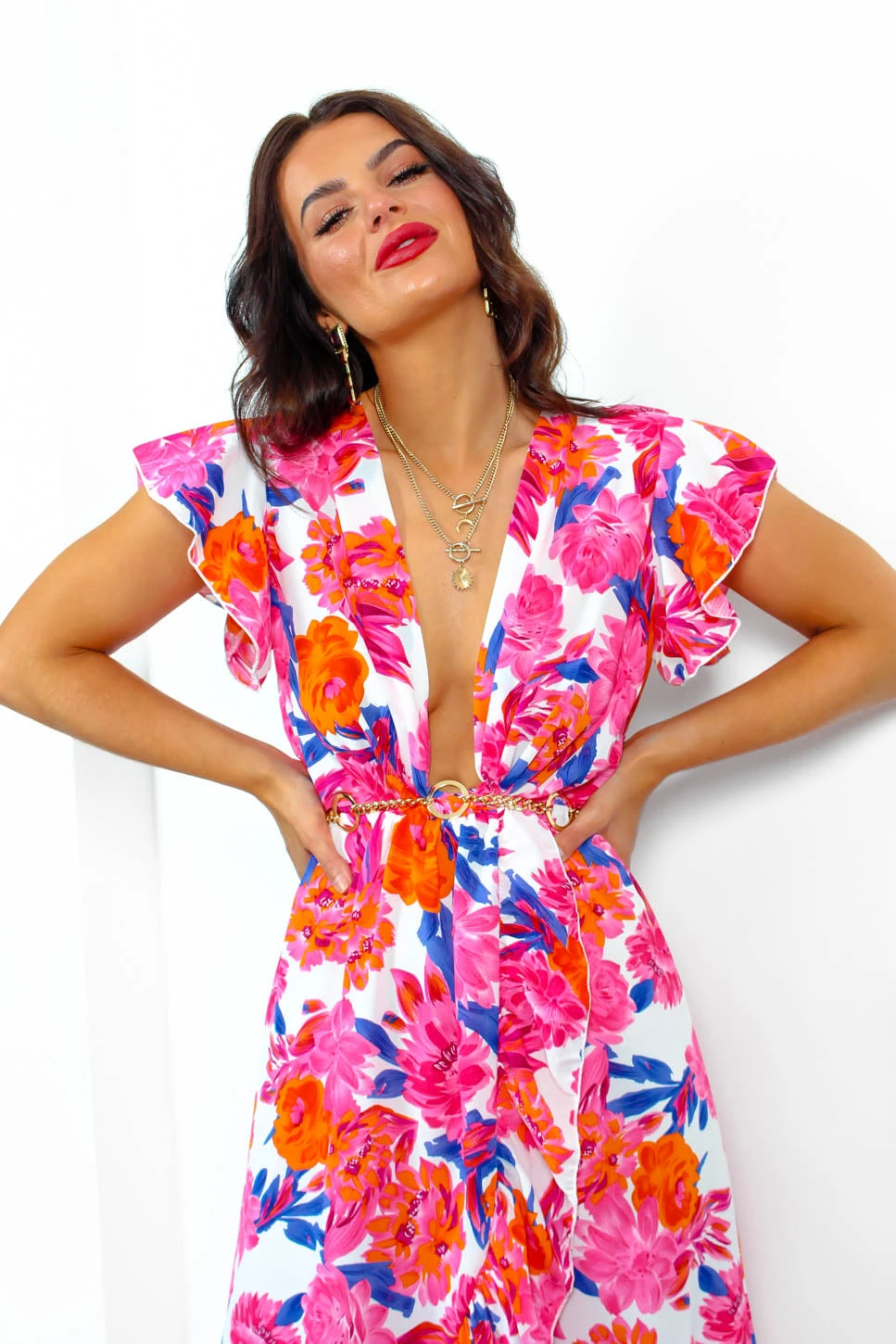 Be My Lover - Pink Multi Floral Midi Dress 6 Be My Lover - Pink Multi Floral Midi Dress - Image 4