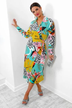Be Your Fantasy - Turquoise Botanical Print Midi Dress