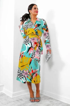 Be Your Fantasy - Turquoise Botanical Print Midi Dress -Deals Modashka Store BeYourFantasy TurquoiseBotanicalPrintMidiDress6