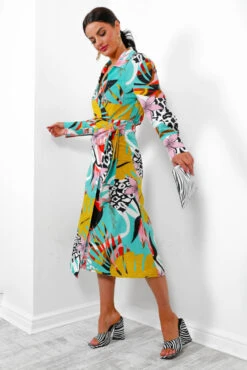 Be Your Fantasy - Turquoise Botanical Print Midi Dress -Deals Modashka Store BeYourFantasy TurquoiseBotanicalPrintMidiDress7