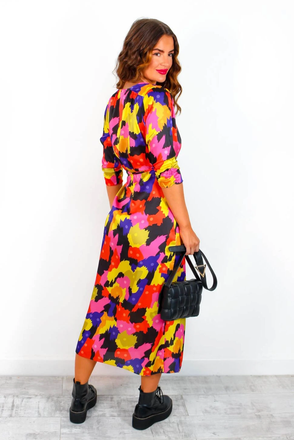 Best Intentions - Pink Yellow Printed Midi Wrap Dress 11 Best Intentions - Pink Yellow Printed Midi Wrap Dress - Image 9
