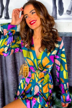 Better Shape Up - Forest Multi Abstract Mini Wrap Dress -Deals Modashka Store Better Shape Up Forest Multi Abstract Mini Wrap Dress 7 1