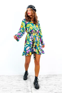 Better Shape Up - Forest Multi Abstract Mini Wrap Dress -Deals Modashka Store BetterShapeUp ForestMultiAbstractMiniWrapDress 2