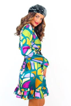 Better Shape Up - Forest Multi Abstract Mini Wrap Dress -Deals Modashka Store BetterShapeUp ForestMultiAbstractMiniWrapDress 5