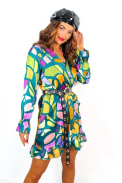 Better Shape Up - Forest Multi Abstract Mini Wrap Dress -Deals Modashka Store BetterShapeUp ForestMultiAbstractMiniWrapDress 6
