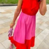 Block You Out - Red Pink High Neck Midi Dress -Deals Modashka Store Block You Out Red Pink High Neck Midi Dress