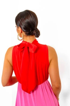 Block You Out - Red Pink High Neck Midi Dress -Deals Modashka Store BlockYouOut RedPinkHighNeckMidiDress 2