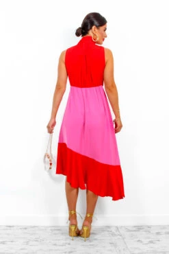 Block You Out - Red Pink High Neck Midi Dress -Deals Modashka Store BlockYouOut RedPinkHighNeckMidiDress 5