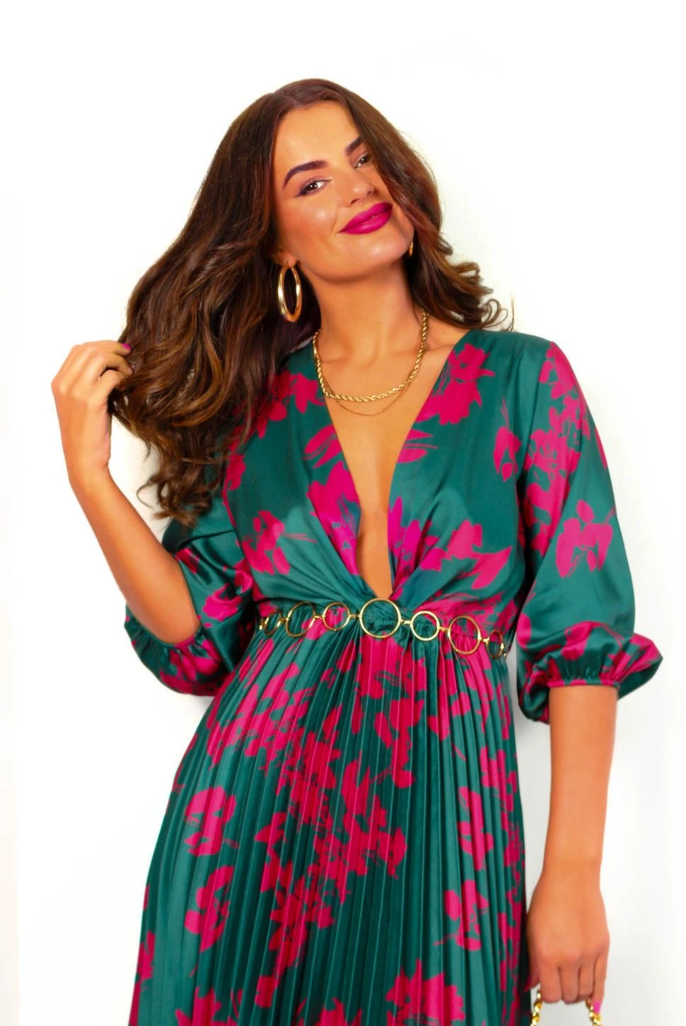 Bolder The Better - Forest Magenta Floral Pleated Midi Dress 4 Bolder The Better - Forest Magenta Floral Pleated Midi Dress - Image 2