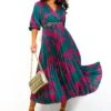 Bolder The Better - Forest Magenta Floral Pleated Midi Dress